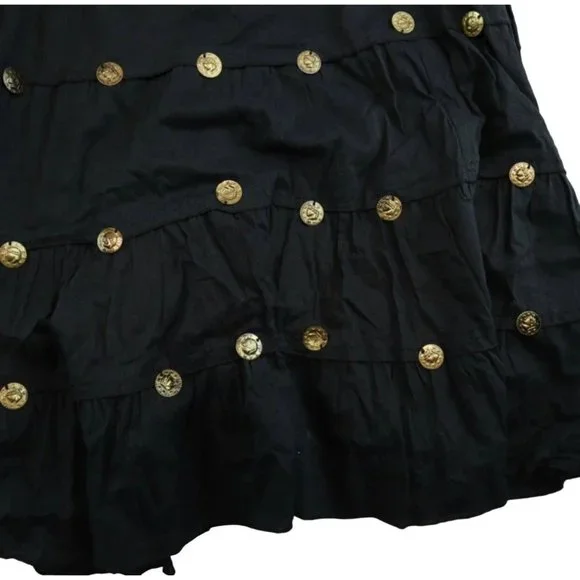 Vasna Women's Halter Cotton Midi Dress Black Boho Gold Coins Embellishments - Picture 12 of 15